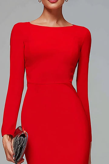 Mermaid Long Sleeve Red Midi Work Dress